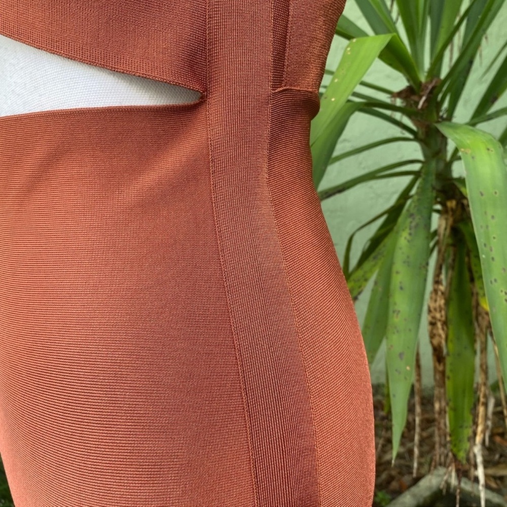 Rusty Burnt Orange Cut Out Bondage Dress - Picture 7 of 13